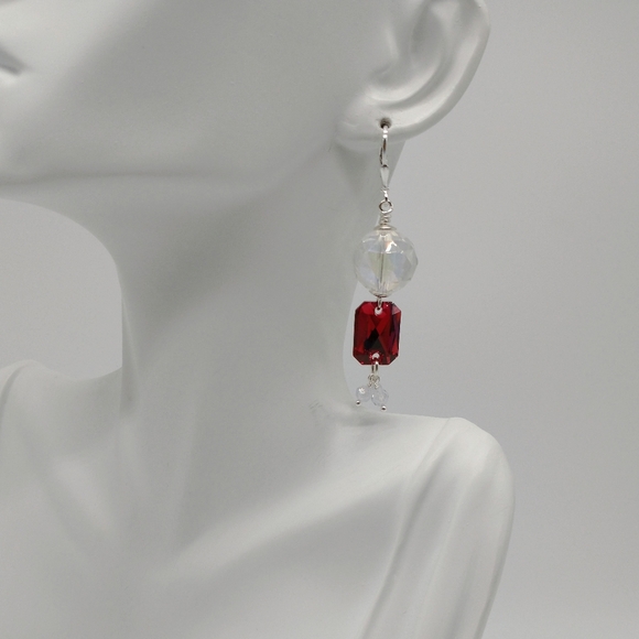 Scarlet Red Swarovski Crystal Ball Drop Earrings - Picture 6 of 7